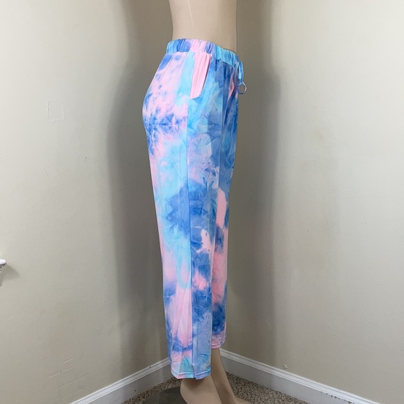Pink & Blue Tye Dye Butter Soft Drawstring Lounge Sweatpants Pajama Comfy - Picture 4 of 13